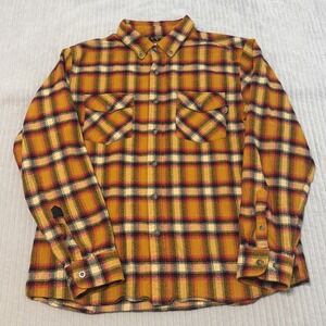 Fayettechill Shirt Men XL Pettigrew Flannel Button Up Yellow Orange Black Plaid